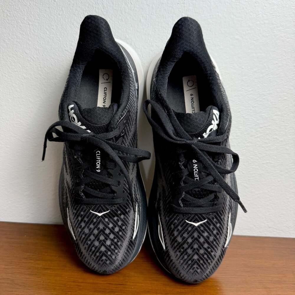 HOKA Clifton 9 Running Shoes Black/White Women US 7.5B - Picture 6 of 10